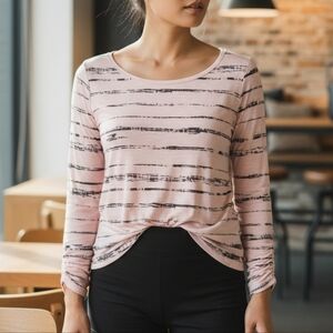 Philosophy Soft Pink with Black Broken Stripe Long Sleeve Tissue Tee